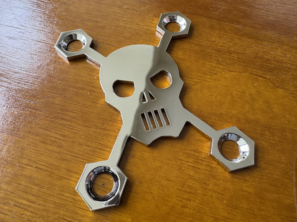 SHIP FROM CHINA !! Custom Made !! SKULL Neck Plate With 4Pcs Screws For Your Guitar or Bass - Golden & Chrome