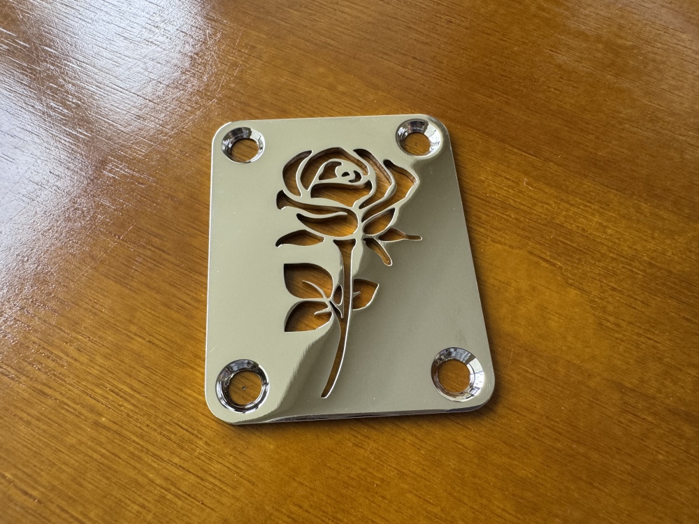 SHIP FROM CHINA !! Custom Made !! ROSE Neck Plate With 4Pcs Screws For Your Guitar or Bass - Chrome - Golden & Chrome