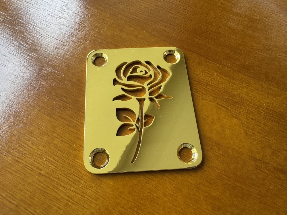 SHIP FROM CHINA !! Custom Made !! ROSE Neck Plate With 4Pcs Screws For Your Guitar or Bass - Chrome - Golden & Chrome