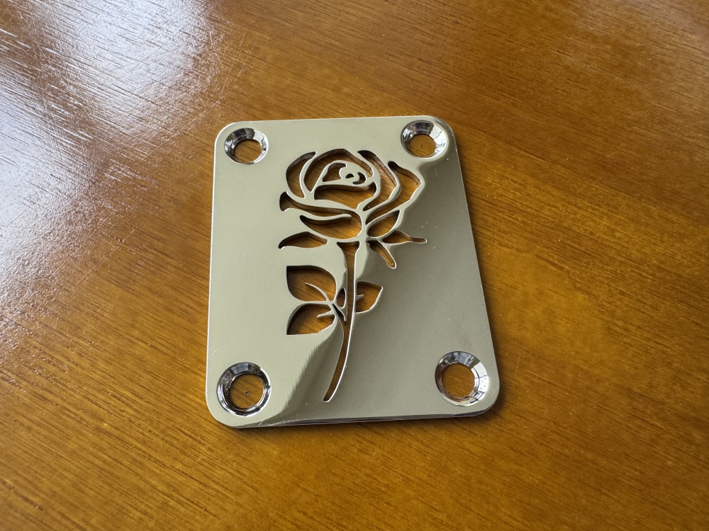 SHIP FROM CHINA !! Custom Made !! ROSE Neck Plate With 4Pcs Screws For Your Guitar or Bass - Chrome - Golden & Chrome