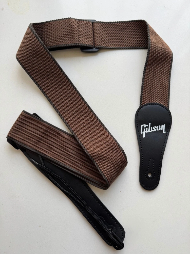 SHIP FROM CHINA !! 2.0" Wide Adjustable Cotton PU Leather Strap Fit For Gibson Electric Guitar Bass- Brown