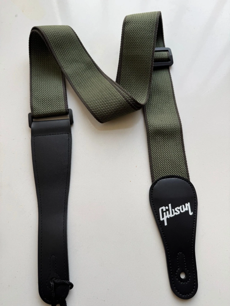 SHIP FROM CHINA !! 2.0" Wide Adjustable Cotton PU Leather Strap Fit For Gibson Electric Guitar Bass- Army Green