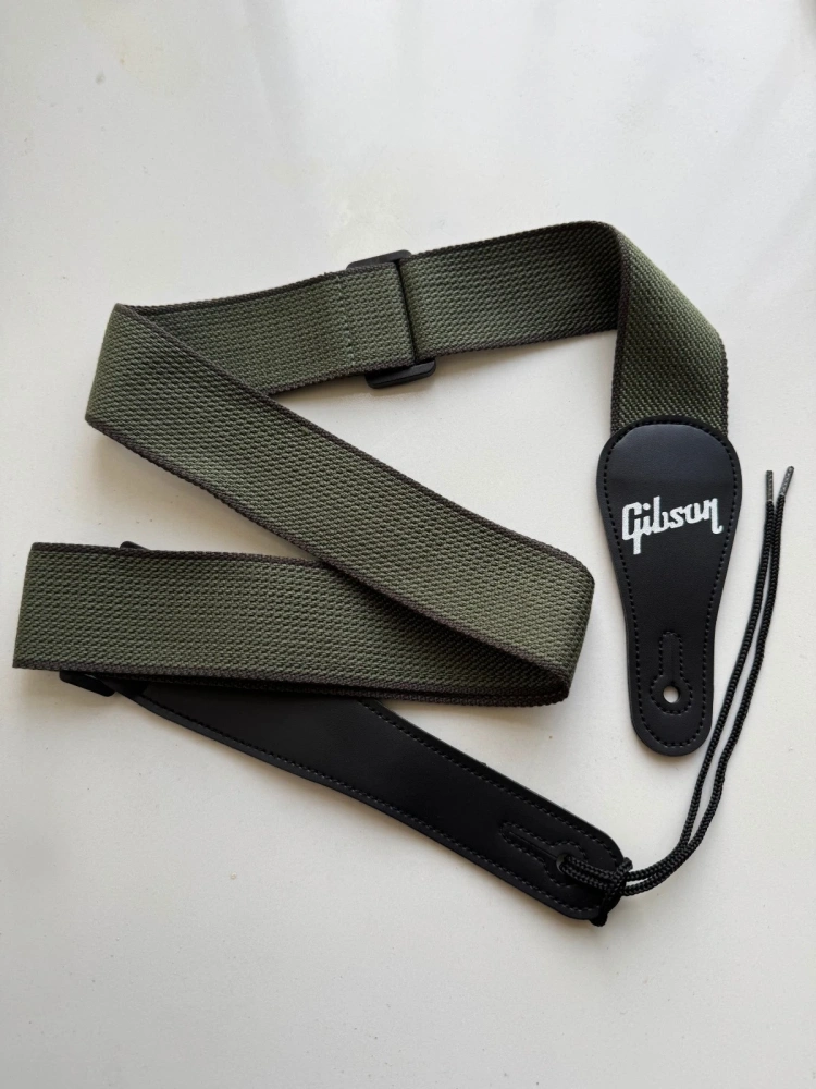 SHIP FROM CHINA !! 2.0" Wide Adjustable Cotton PU Leather Strap Fit For Gibson Electric Guitar Bass- Army Green