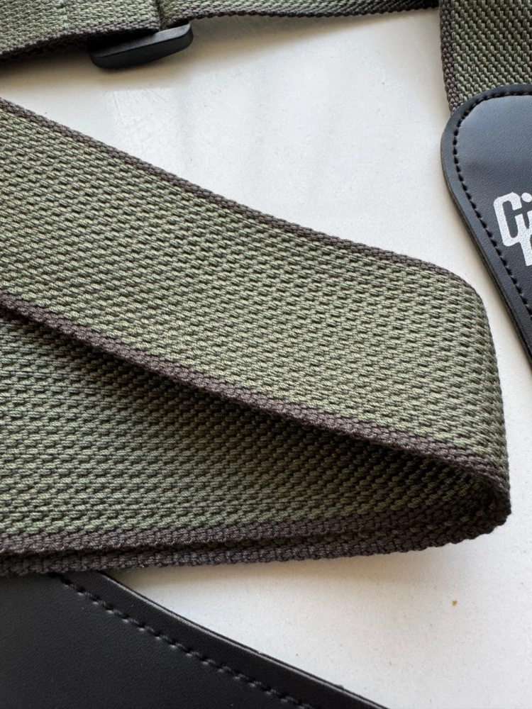 SHIP FROM CHINA !! 2.0" Wide Adjustable Cotton PU Leather Strap Fit For Gibson Electric Guitar Bass- Army Green