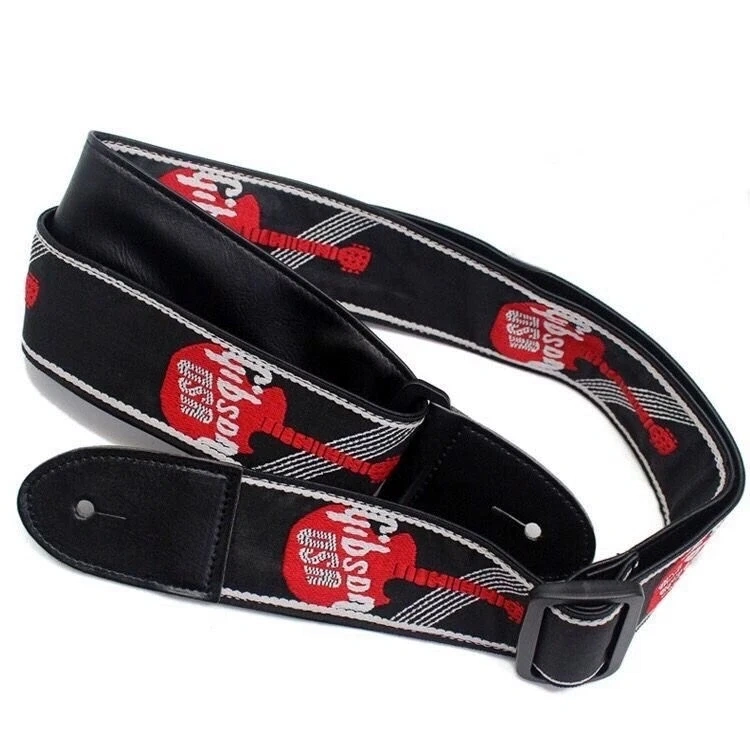SHIP FROM CHINA !! Gibson Guitar Bass Adjustable Thickened Printed Fabric Embroidery Leather Strap
