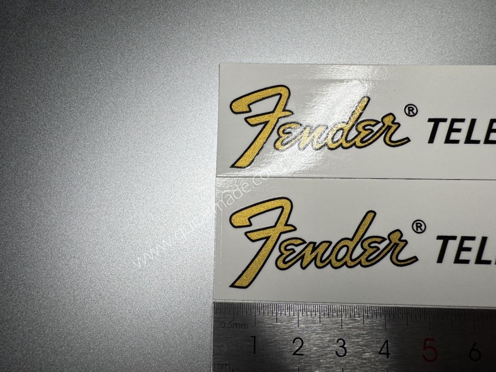 SHIP FROM CHINA !! GOLDEN FENDER TELECASTER BASS Guitar Metallic ink Neck Headstock Decals Sticker 062
