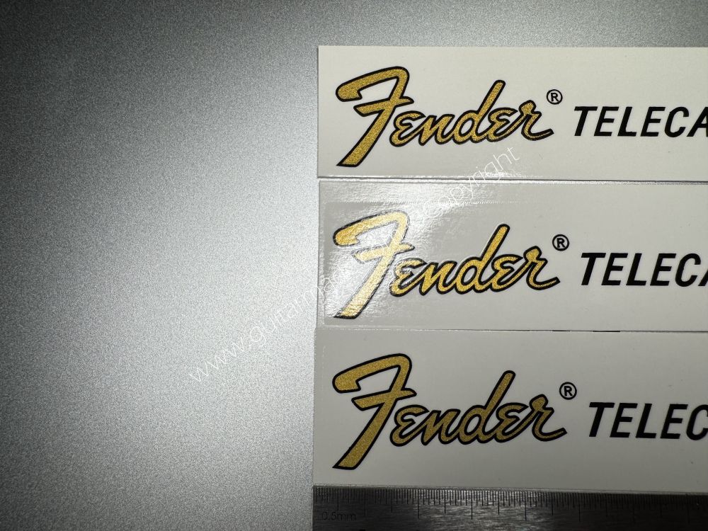 SHIP FROM CHINA !! GOLDEN FENDER TELECASTER BASS Guitar Metallic ink Neck Headstock Decals Sticker 062