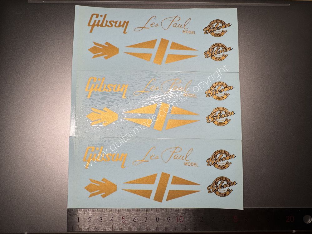 SHIP FROM CHINA !! GOLDEN GIBSON LES PAUL MODEL Guitar Metallic ink Neck Headstock Decals Sticker