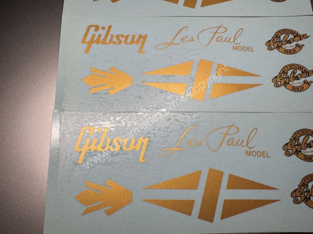SHIP FROM CHINA !! GOLDEN GIBSON LES PAUL MODEL Guitar Metallic ink Neck Headstock Decals Sticker