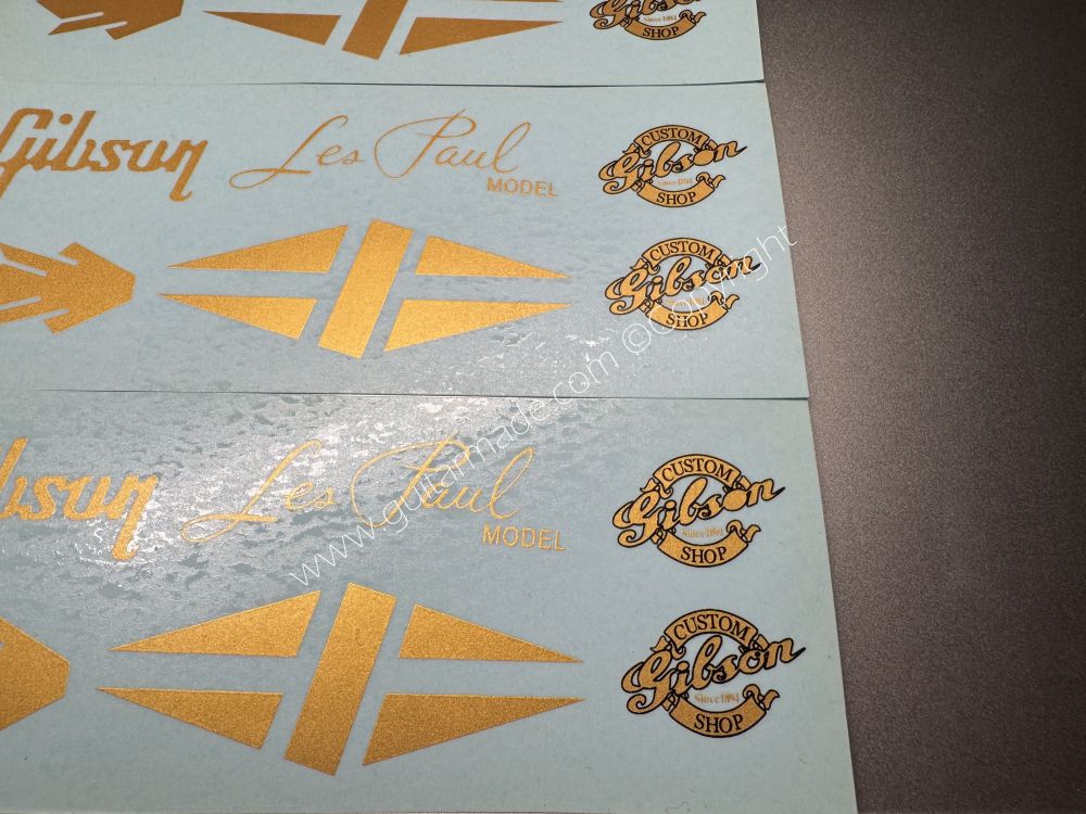 SHIP FROM CHINA !! GOLDEN GIBSON LES PAUL MODEL Guitar Metallic ink Neck Headstock Decals Sticker