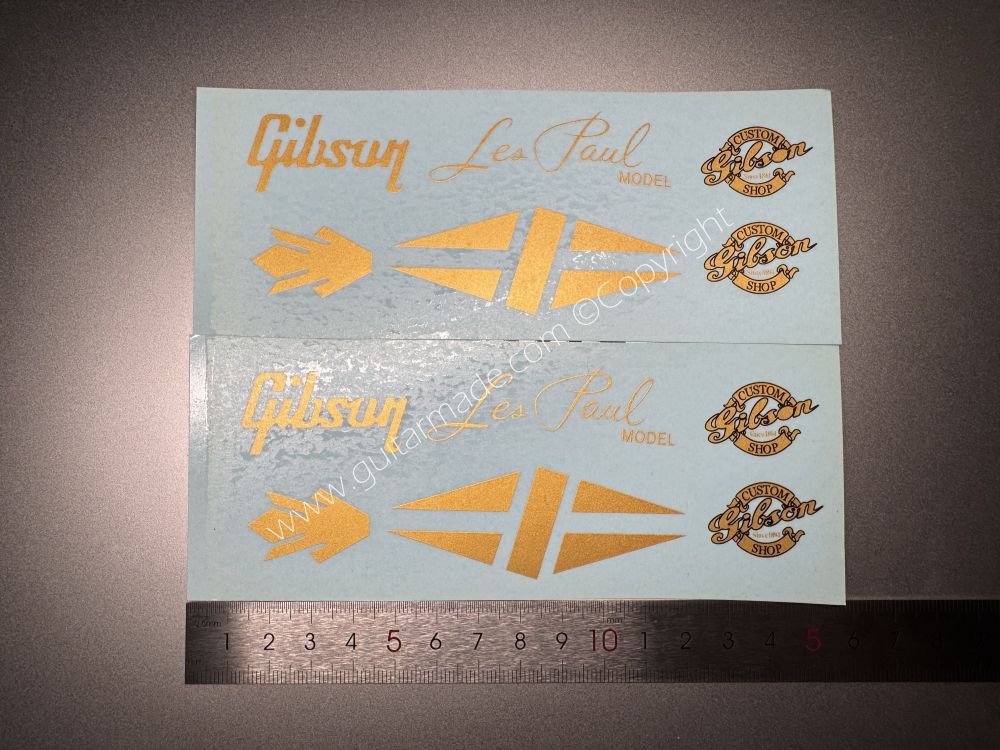 SHIP FROM CHINA !! GOLDEN GIBSON LES PAUL MODEL Guitar Metallic ink Neck Headstock Decals Sticker
