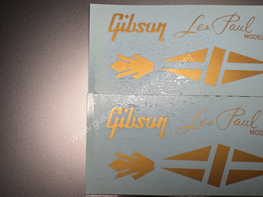 SHIP FROM CHINA !! GOLDEN GIBSON LES PAUL MODEL Guitar Metallic ink Neck Headstock Decals Sticker