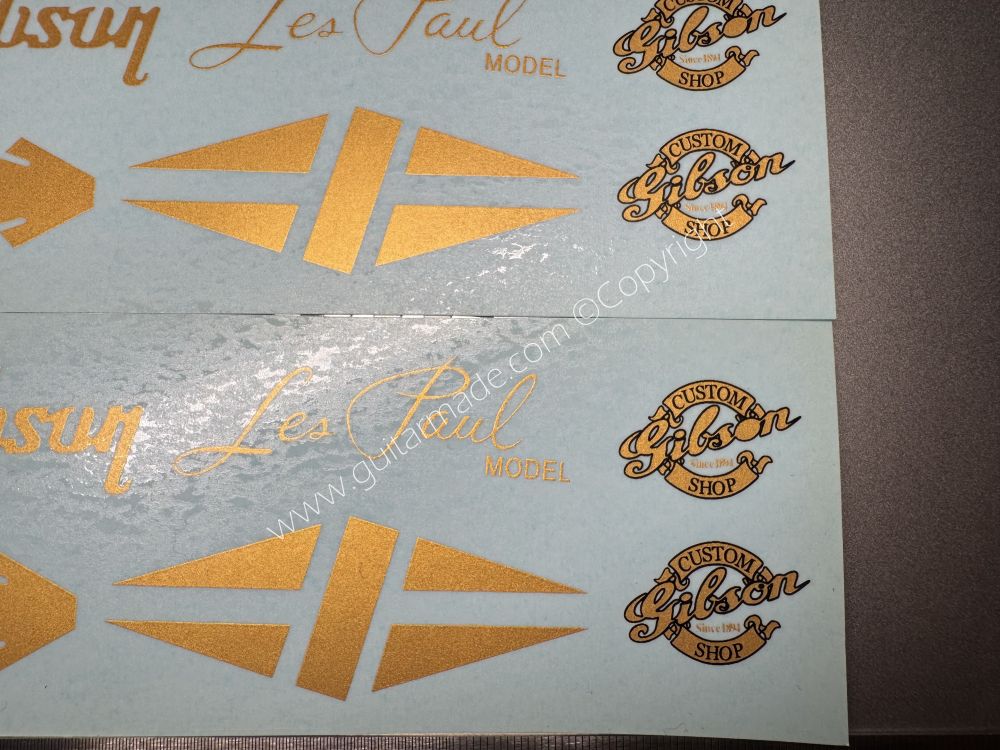 SHIP FROM CHINA !! GOLDEN GIBSON LES PAUL MODEL Guitar Metallic ink Neck Headstock Decals Sticker