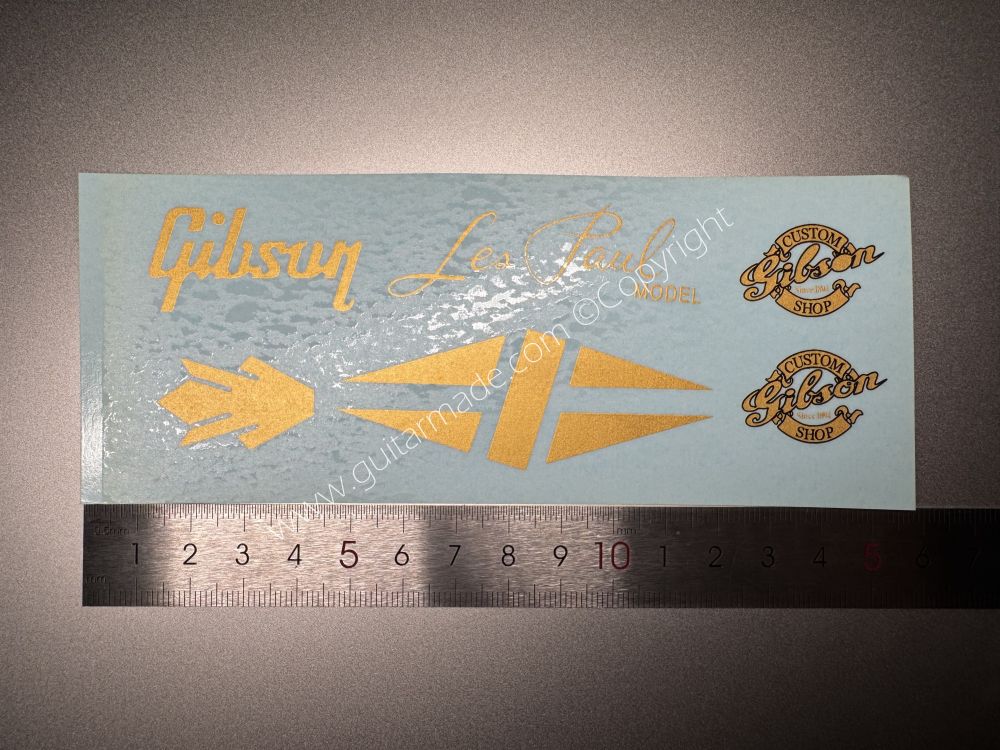 SHIP FROM CHINA !! GOLDEN GIBSON LES PAUL MODEL Guitar Metallic ink Neck Headstock Decals Sticker