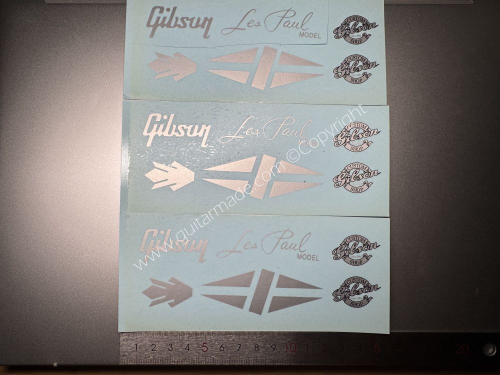 SHIP FROM CHINA !! SILVER GIBSON LES PAUL MODEL Guitar Metallic ink Neck Headstock Decals Sticker
