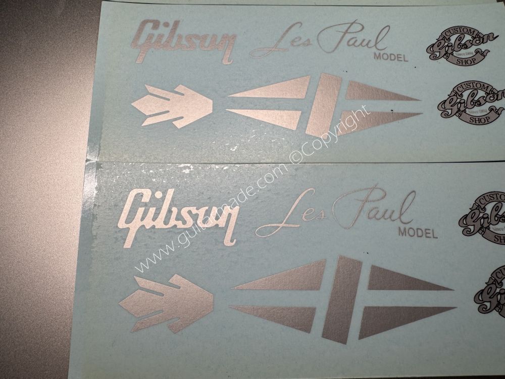 SHIP FROM CHINA !! SILVER GIBSON LES PAUL MODEL Guitar Metallic ink Neck Headstock Decals Sticker