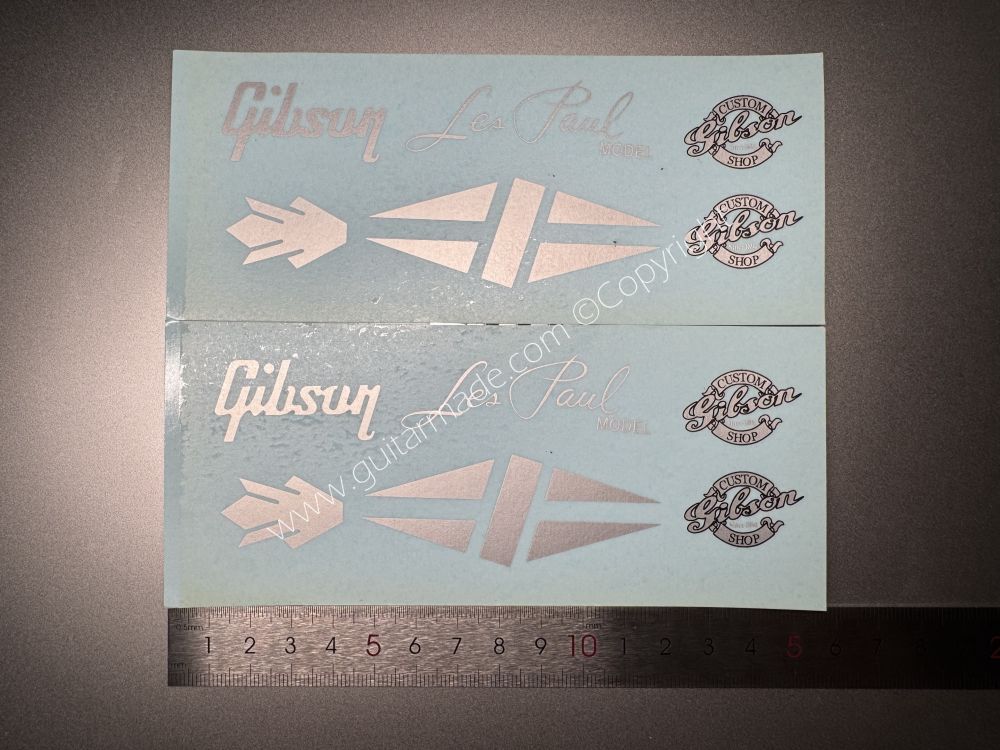 SHIP FROM CHINA !! SILVER GIBSON LES PAUL MODEL Guitar Metallic ink Neck Headstock Decals Sticker