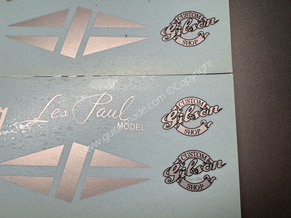 SHIP FROM CHINA !! SILVER GIBSON LES PAUL MODEL Guitar Metallic ink Neck Headstock Decals Sticker