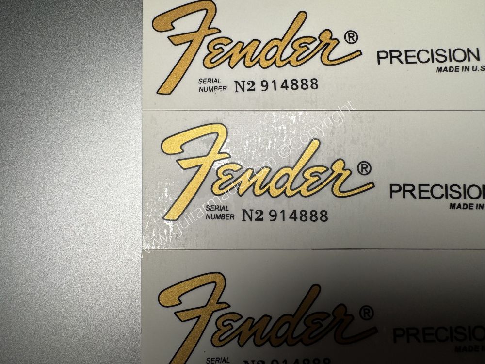 SHIP FROM CHINA !! FENDER MADE IN U.S.A PRECISION BASS Guitar Metallic ink Neck Headstock Decals Sticker 028