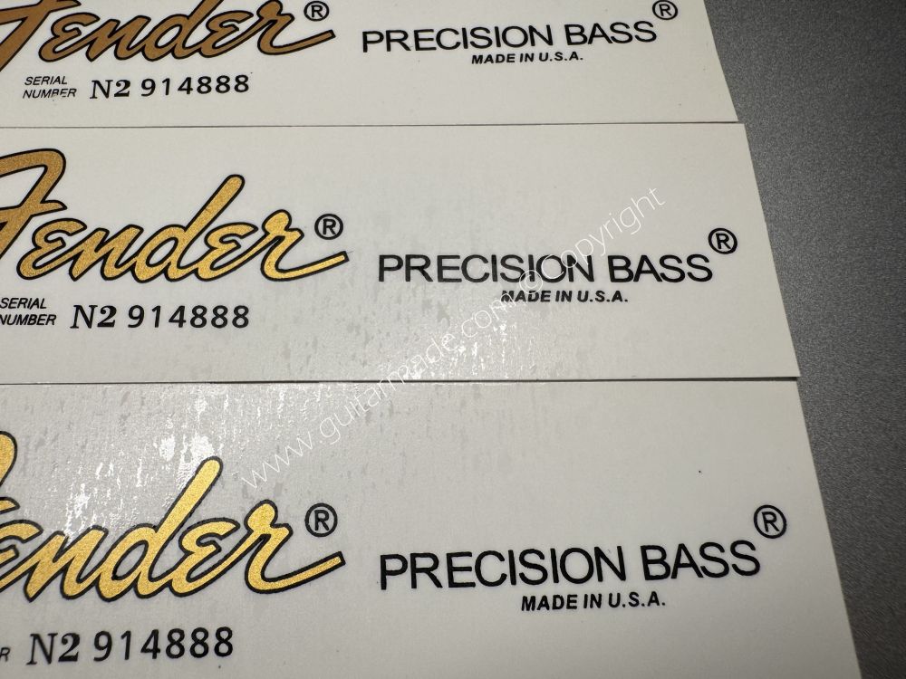 SHIP FROM CHINA !! FENDER MADE IN U.S.A PRECISION BASS Guitar Metallic ink Neck Headstock Decals Sticker 028
