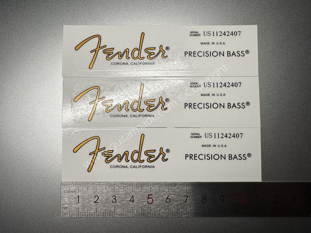 SHIP FROM CHINA !! FENDER CORONA CALIFORNIA PRECISION BASS Guitar Metallic ink Neck Headstock Decals Sticker 028