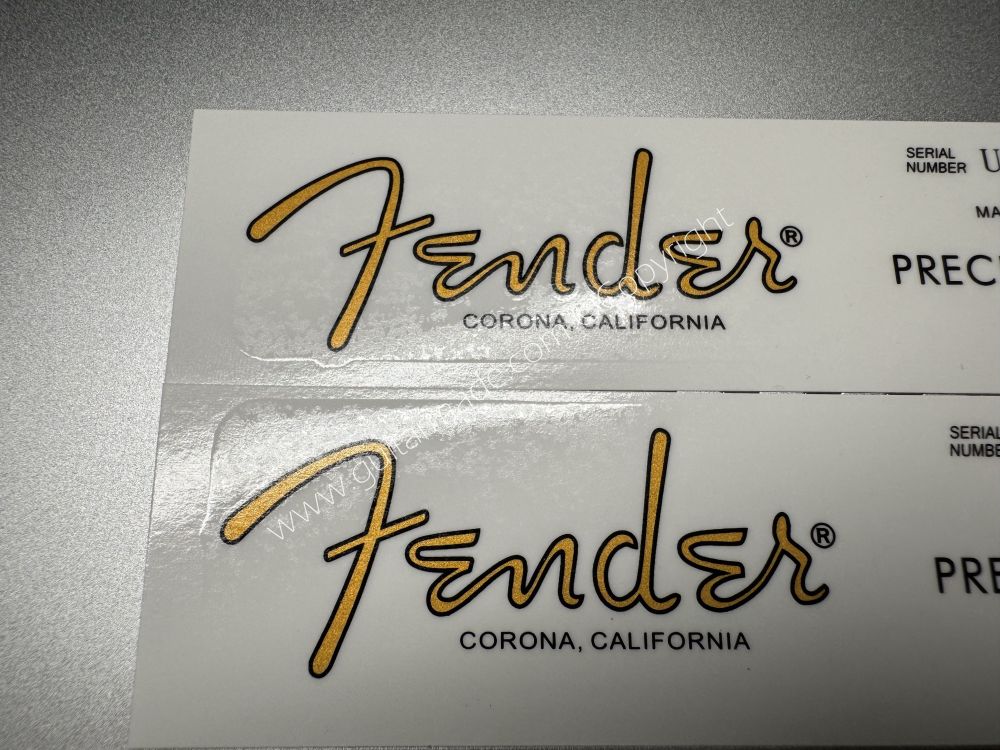 SHIP FROM CHINA !! FENDER CORONA CALIFORNIA PRECISION BASS Guitar Metallic ink Neck Headstock Decals Sticker 028