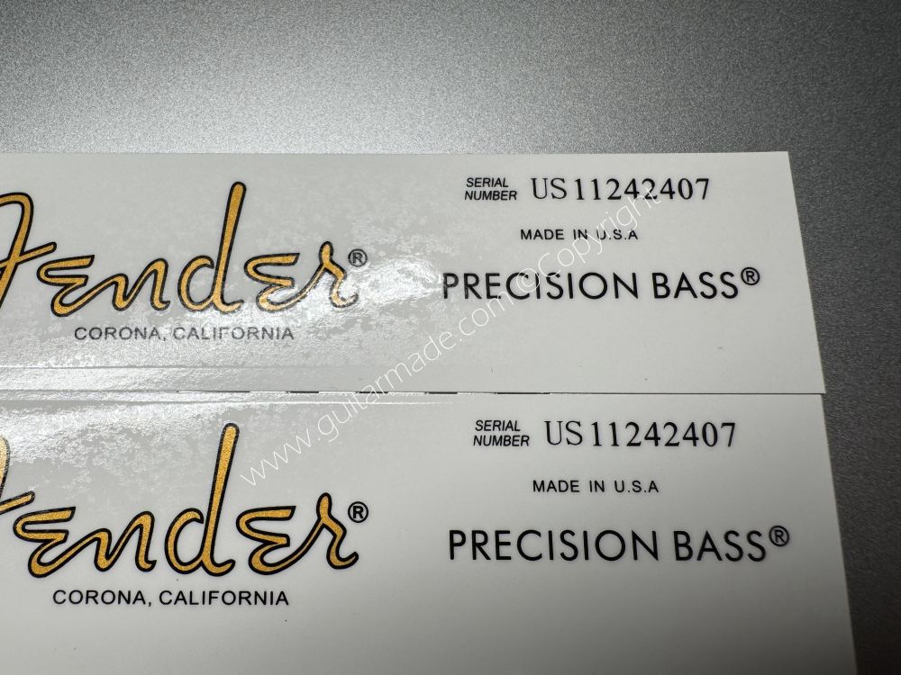SHIP FROM CHINA !! FENDER CORONA CALIFORNIA PRECISION BASS Guitar Metallic ink Neck Headstock Decals Sticker 028