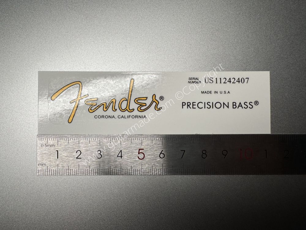 SHIP FROM CHINA !! FENDER CORONA CALIFORNIA PRECISION BASS Guitar Metallic ink Neck Headstock Decals Sticker 028