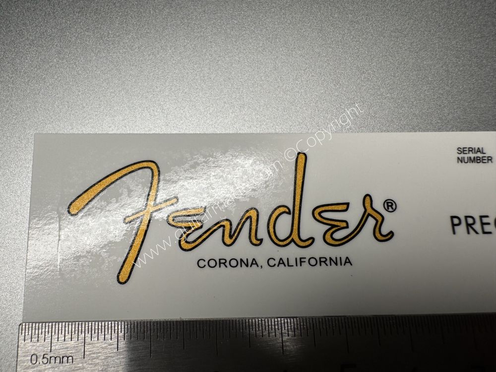 SHIP FROM CHINA !! FENDER CORONA CALIFORNIA PRECISION BASS Guitar Metallic ink Neck Headstock Decals Sticker 028