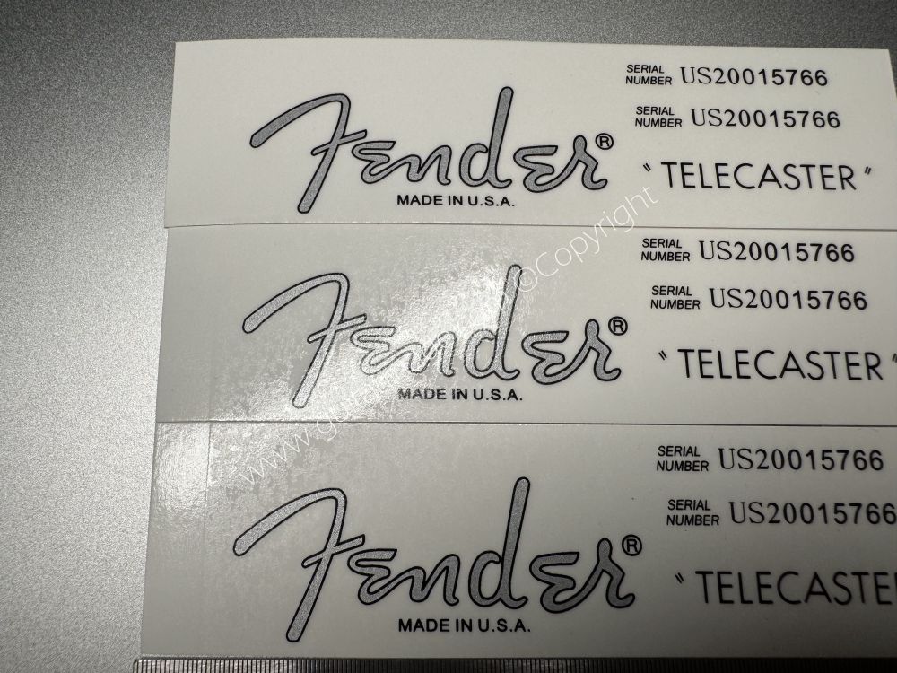 SHIP FROM CHINA !! SILVER FENDER MADE IN USA TELECASTER BASS Guitar Metallic ink Neck Headstock Decals Sticker 028