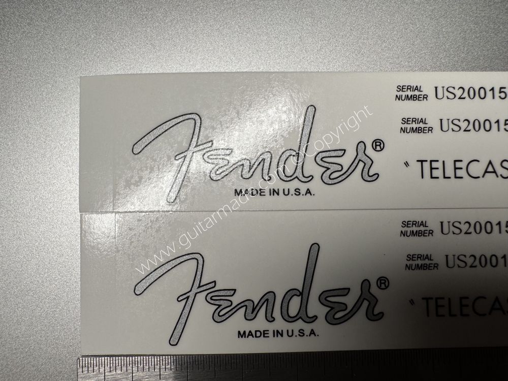 SHIP FROM CHINA !! SILVER FENDER MADE IN USA TELECASTER BASS Guitar Metallic ink Neck Headstock Decals Sticker 028