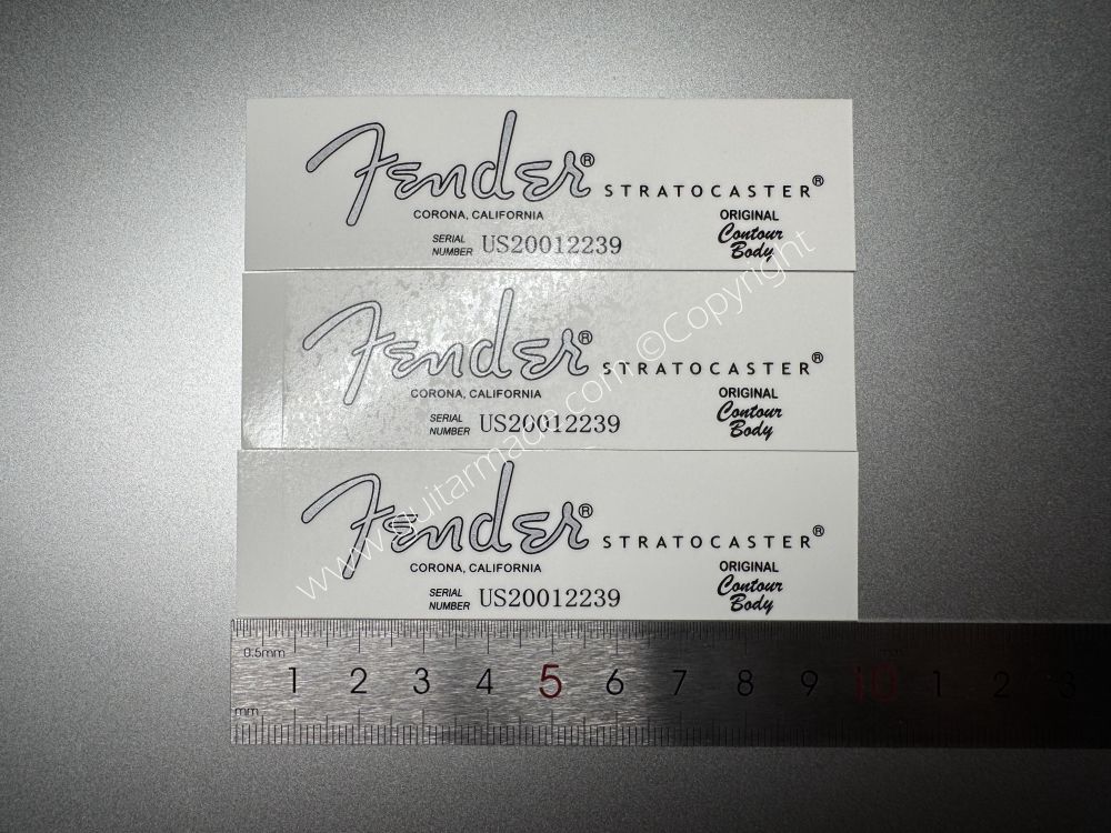 SHIP FROM CHINA !! SILVER FENDER CORONA CALIFORNIA STRATOCASTER BASS Guitar Metallic ink Neck Headstock Decals Sticker 028
