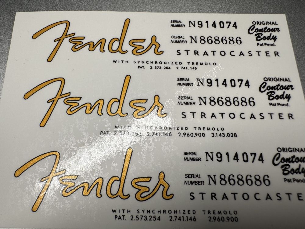 SHIP FROM CHINA !! FENDER STRATOCASTER BASS Guitar Metallic ink Neck Headstock Decals Sticker 028