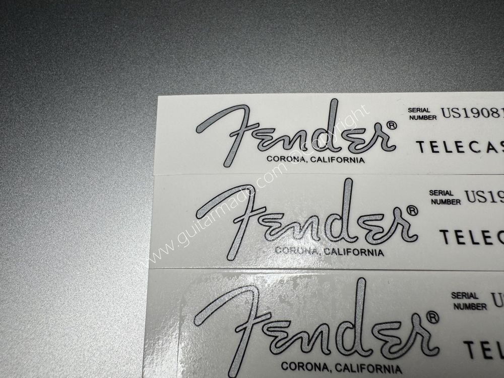 SHIP FROM CHINA !! SILVER FENDER CORONA CALIFORNIA TELECASTER BASS Guitar Metallic ink Neck Headstock Decals Sticker 028