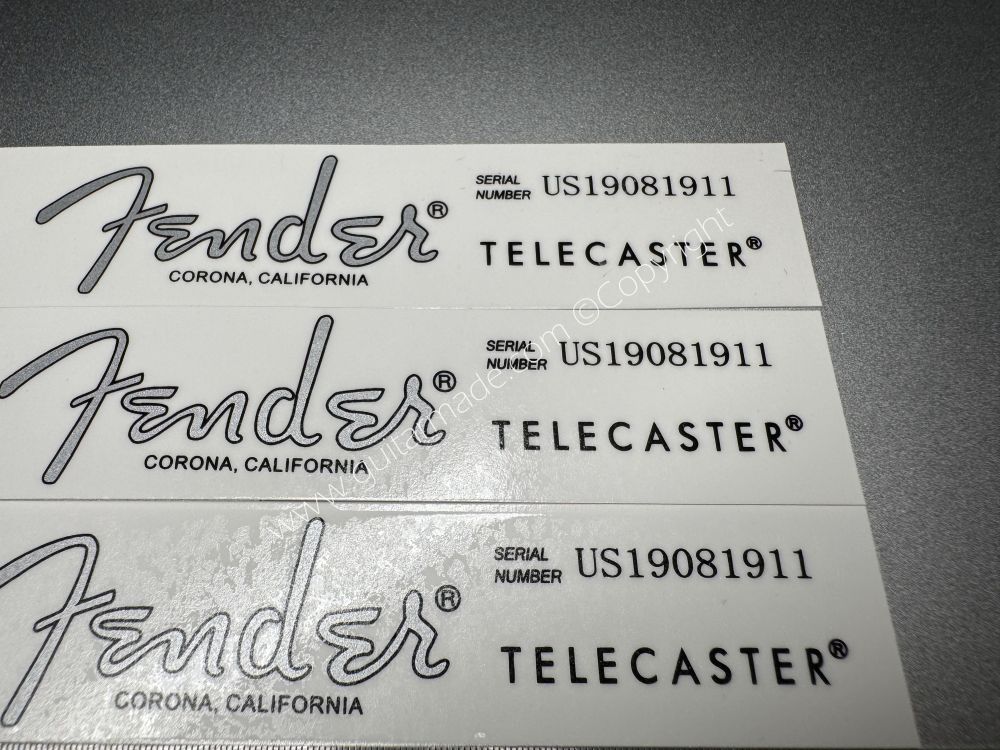 SHIP FROM CHINA !! SILVER FENDER CORONA CALIFORNIA TELECASTER BASS Guitar Metallic ink Neck Headstock Decals Sticker 028