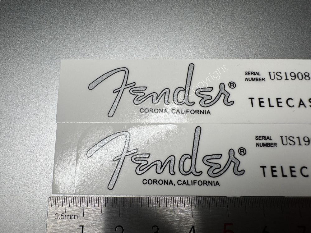 SHIP FROM CHINA !! SILVER FENDER CORONA CALIFORNIA TELECASTER BASS Guitar Metallic ink Neck Headstock Decals Sticker 028