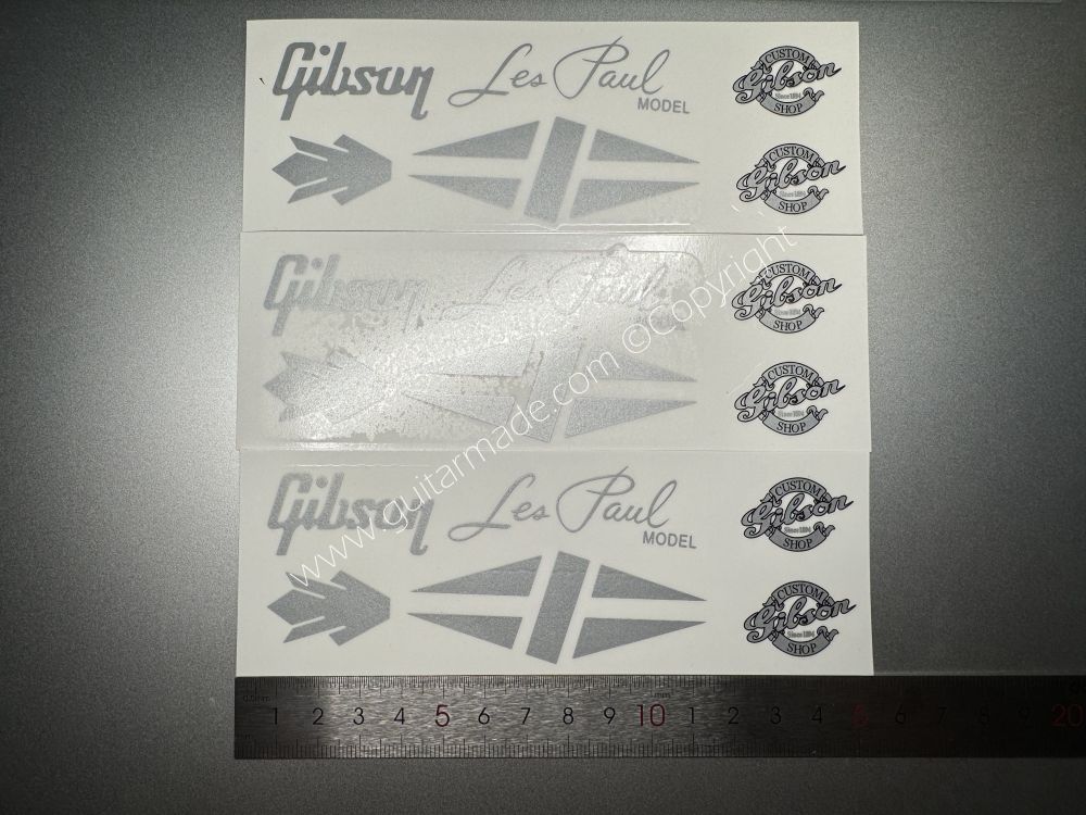 SHIP FROM CHINA !! SILVER GIBSON LES PAUL MODEL Guitar Metallic ink Neck Headstock Decals Sticker