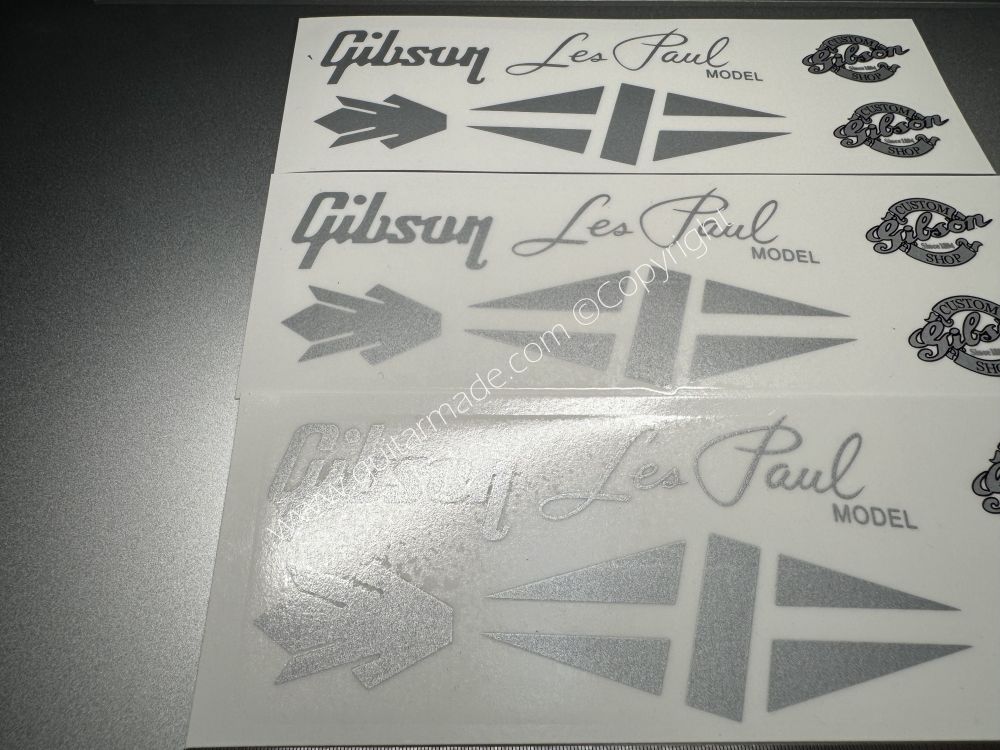 SHIP FROM CHINA !! SILVER GIBSON LES PAUL MODEL Guitar Metallic ink Neck Headstock Decals Sticker
