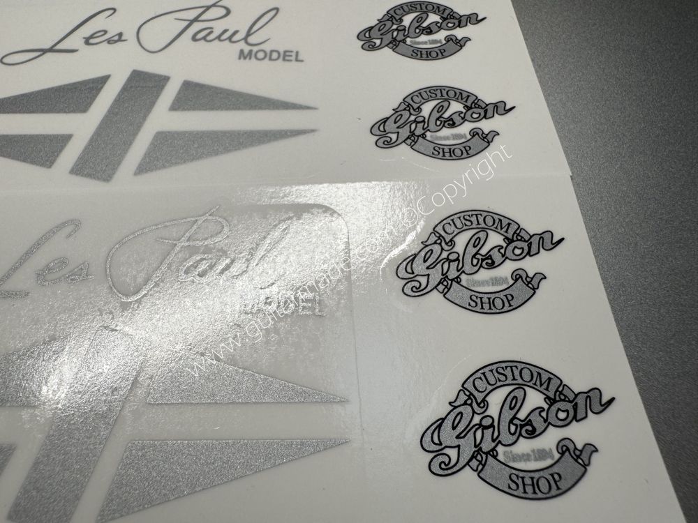 SHIP FROM CHINA !! SILVER GIBSON LES PAUL MODEL Guitar Metallic ink Neck Headstock Decals Sticker