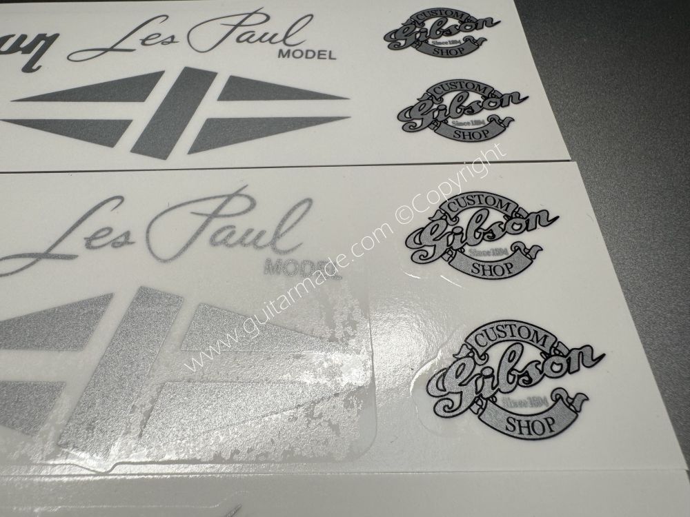 SHIP FROM CHINA !! SILVER GIBSON LES PAUL MODEL Guitar Metallic ink Neck Headstock Decals Sticker