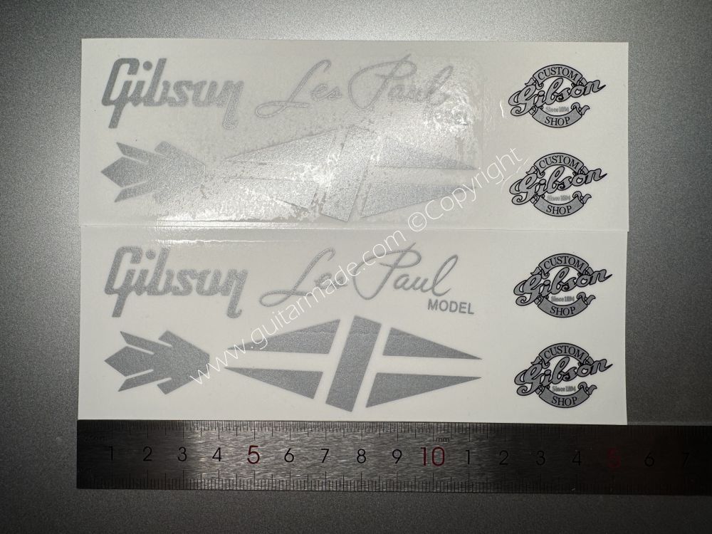 SHIP FROM CHINA !! SILVER GIBSON LES PAUL MODEL Guitar Metallic ink Neck Headstock Decals Sticker