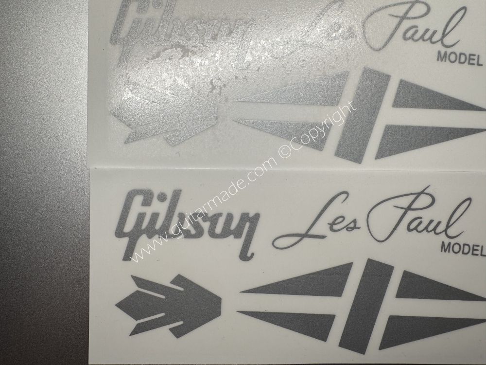 SHIP FROM CHINA !! SILVER GIBSON LES PAUL MODEL Guitar Metallic ink Neck Headstock Decals Sticker
