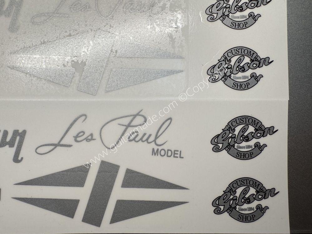 SHIP FROM CHINA !! SILVER GIBSON LES PAUL MODEL Guitar Metallic ink Neck Headstock Decals Sticker