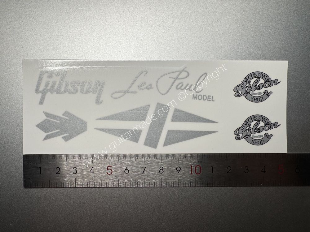 SHIP FROM CHINA !! SILVER GIBSON LES PAUL MODEL Guitar Metallic ink Neck Headstock Decals Sticker