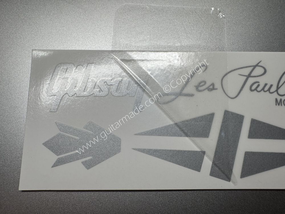 SHIP FROM CHINA !! SILVER GIBSON LES PAUL MODEL Guitar Metallic ink Neck Headstock Decals Sticker