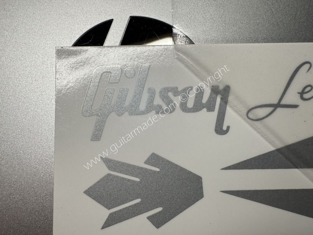 SHIP FROM CHINA !! SILVER GIBSON LES PAUL MODEL Guitar Metallic ink Neck Headstock Decals Sticker