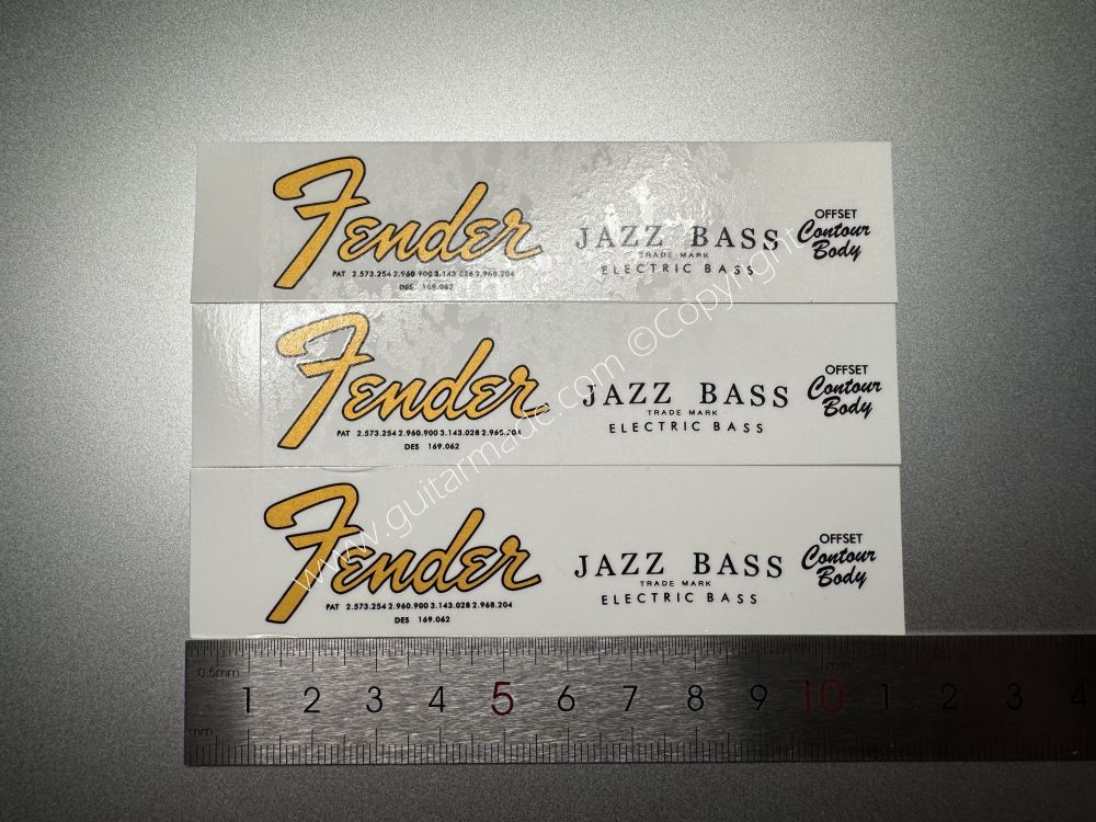 SHIP FROM CHINA !! GOLDEN FENDER JAZZ BASS Guitar Metallic ink Neck Headstock Decals Sticker