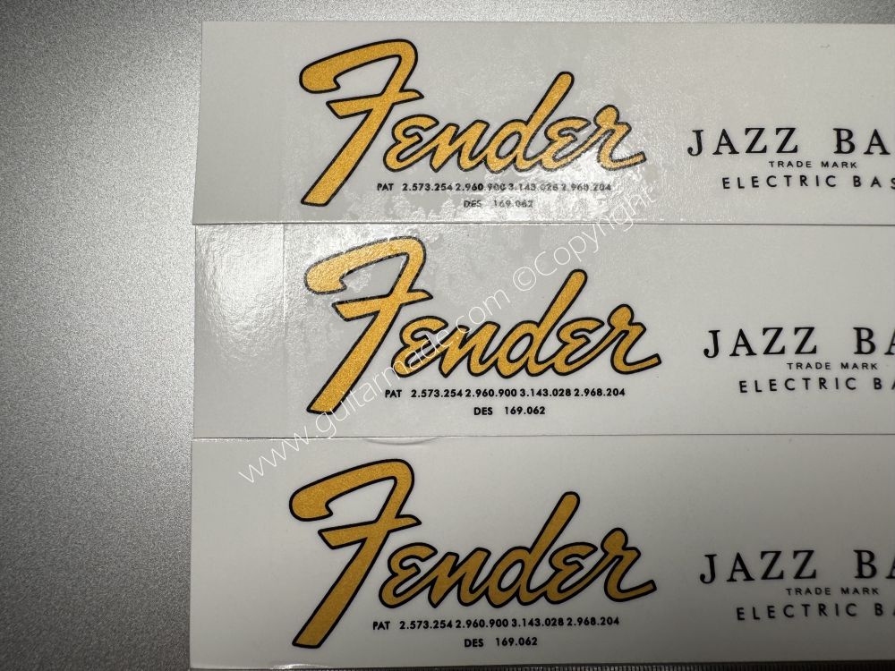 SHIP FROM CHINA !! GOLDEN FENDER JAZZ BASS Guitar Metallic ink Neck Headstock Decals Sticker