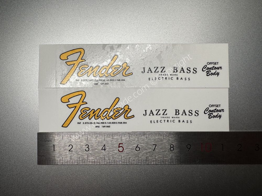 SHIP FROM CHINA !! GOLDEN FENDER JAZZ BASS Guitar Metallic ink Neck Headstock Decals Sticker