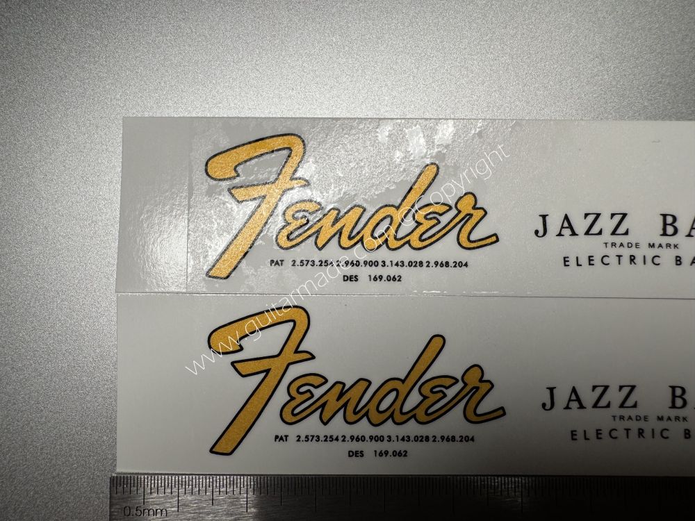 SHIP FROM CHINA !! GOLDEN FENDER JAZZ BASS Guitar Metallic ink Neck Headstock Decals Sticker
